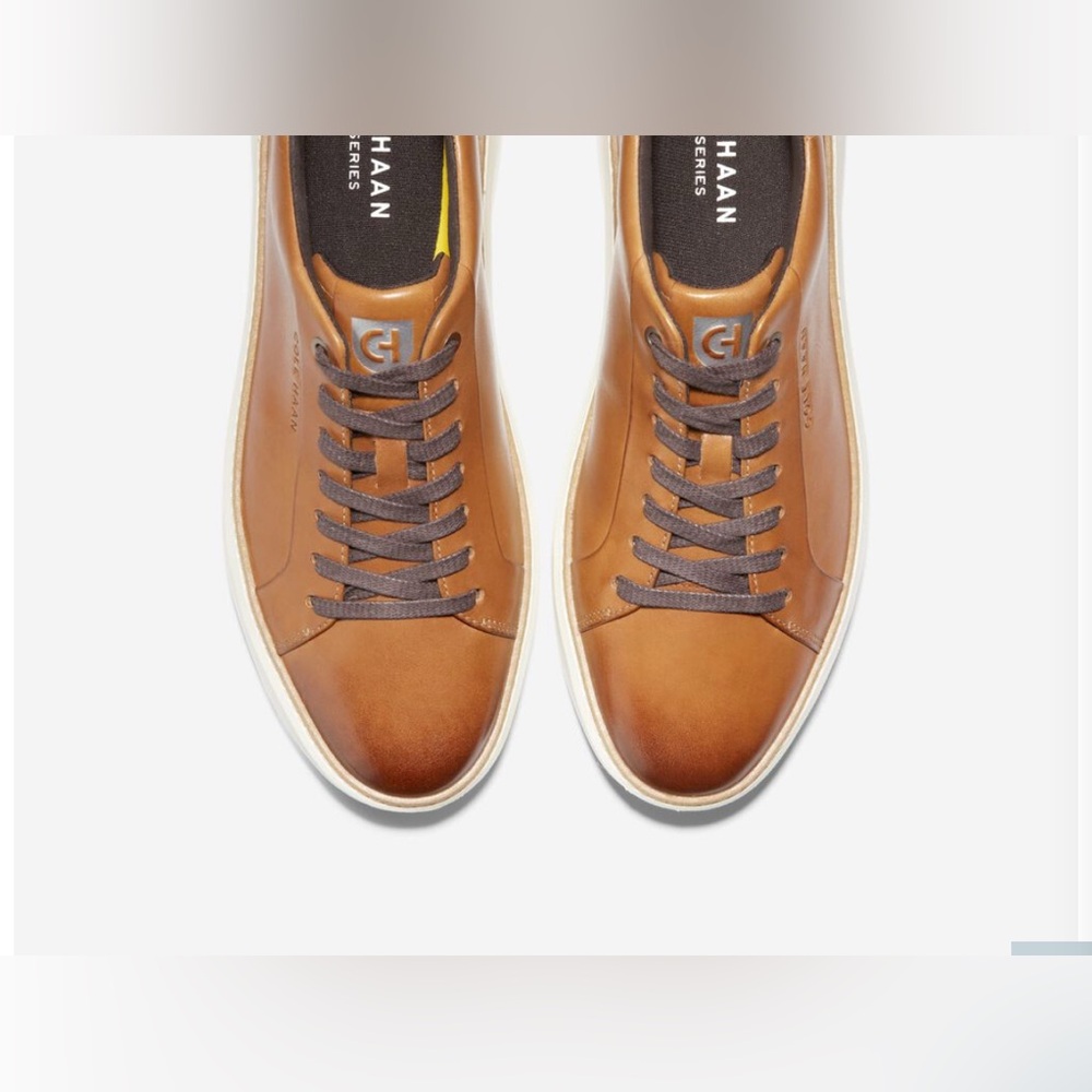 Cole Haan GrandPro Topspin Men's British Tan Leather Sneakers New With Tags Box - Picture 4 of 6